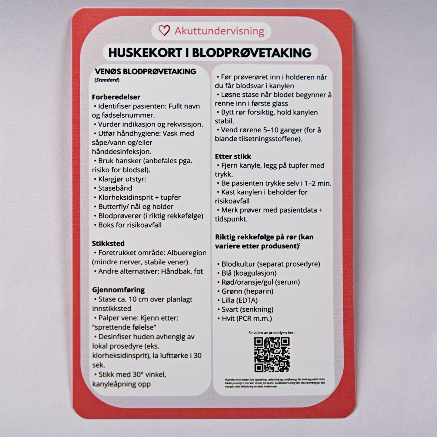 Huskekort blodprøvetakning