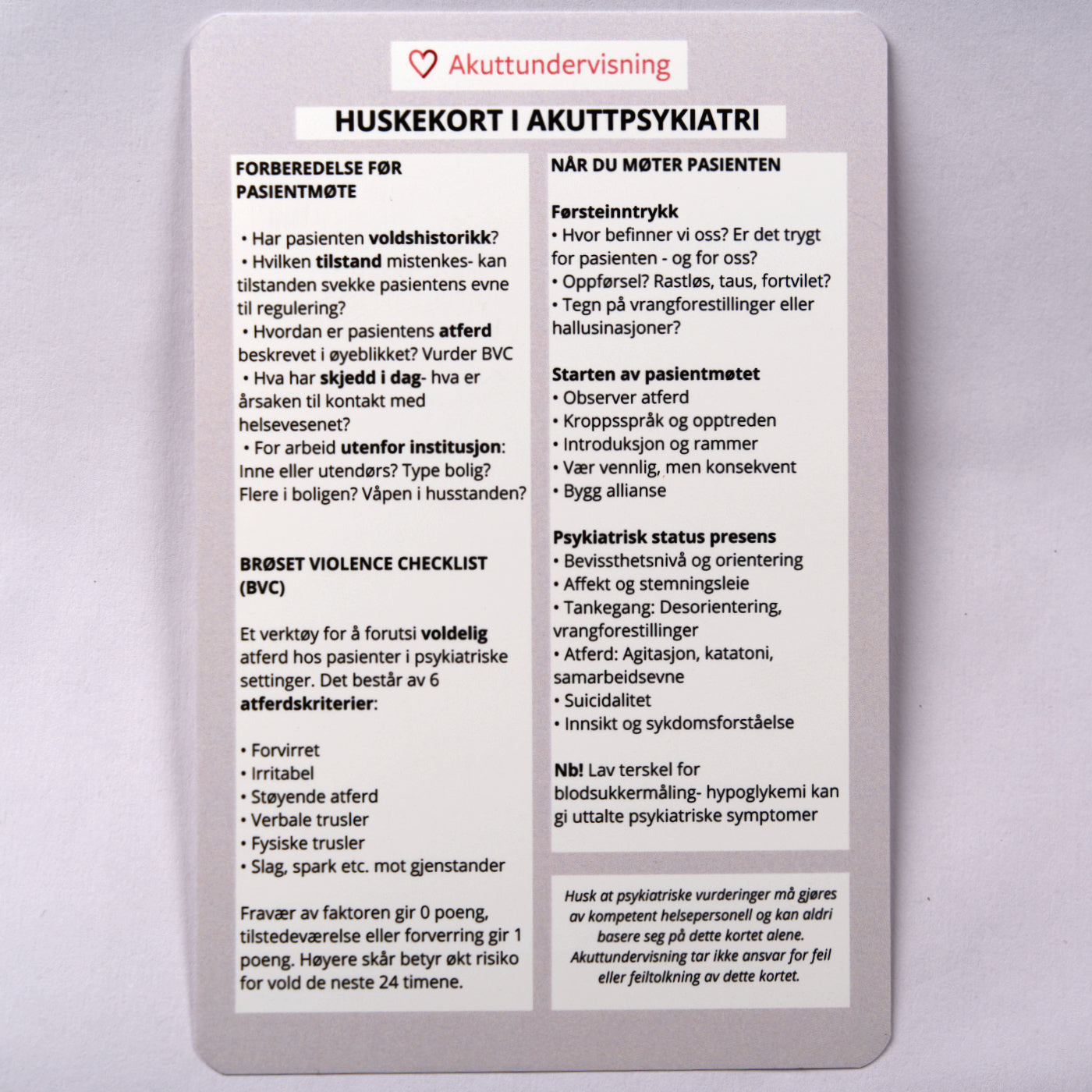 Huskekort akuttpsykiatri