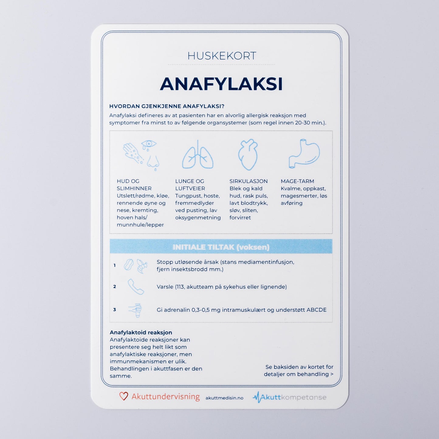 Huskekort i anafylaksi