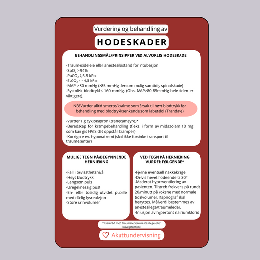 Huskekort i  hodeskade med GCS tabell