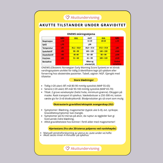 Huskekort akutte tilstander under graviditet med ONEWS tabell